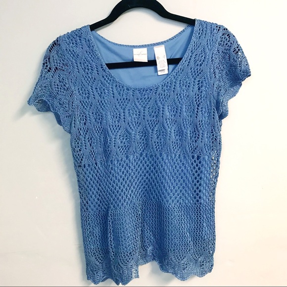 Emma E James blue crochet lace top - Picture 1 of 5